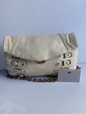 Jimmy Choo Perforated Shoulder Bag Handbag Cream Color Leather